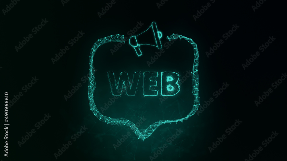 Aufkleber Megaphone banner with speech bubble and text web. Plexus style of green glowing dots and lines. Abstract illustration