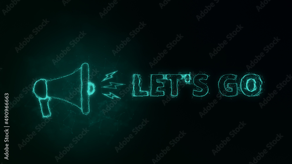 Fototapete megaphone banner with text let's go. plexus style of green glowing dots and lines. abstract illustra