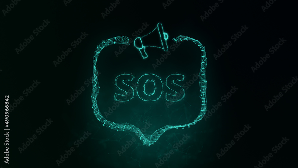 Leinwandbilder megaphone banner with speech bubble and text sos. plexus style of green glowing dots and lines. abst