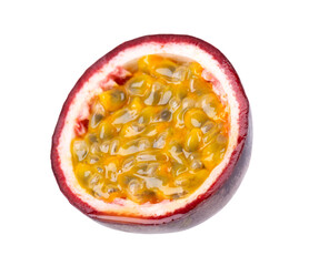 Passion fruit isolated on white background. Half of passionfruit or maracuya, exotic fruit. Clipping path.
