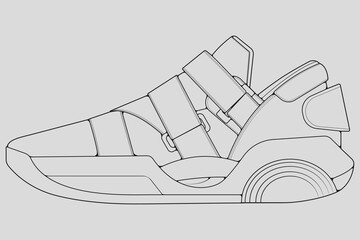 Shoes sneaker outline drawing vector, Sneakers drawn in a sketch style, black line sneaker trainers template outline, vector Illustration.
