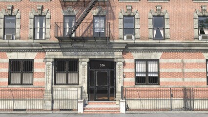 Beautiful terraced houses and apartments in sunshine on a city road.