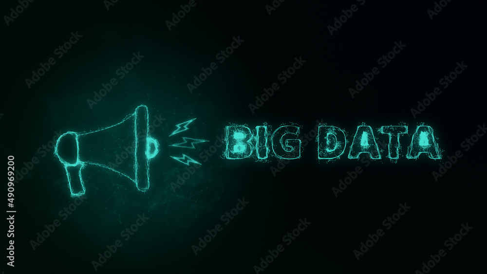 Poster Megaphone banner with text big data. Plexus style of green glowing dots and lines. Abstract illustration