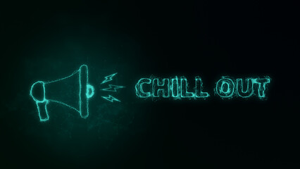 Megaphone banner with text chill out. Plexus style of green glowing dots and lines. Abstract illustration