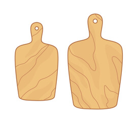 A set of small and large wooden cutting board for the kitchen. Vector illustration in cartoon childish style. Isolated funny clipart on white background. cute print.