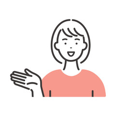 笑顔の若い女性　紹介するポーズ