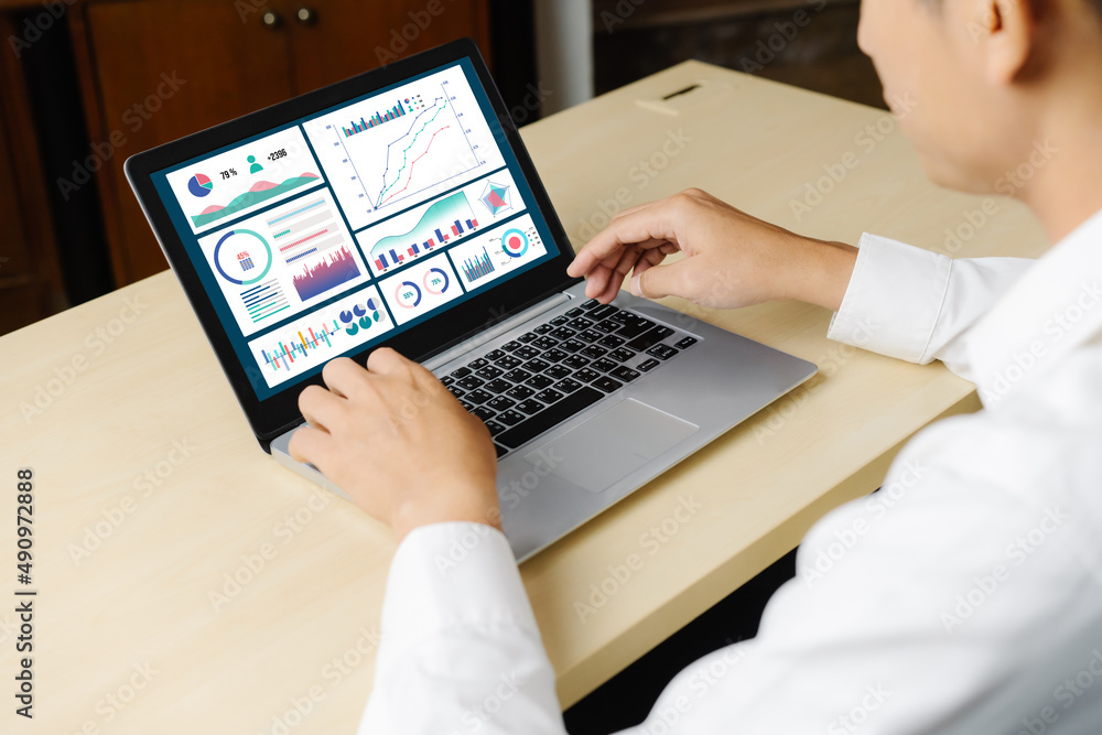 Poster business data dashboard analysis by ingenious computer software . investment application display bus