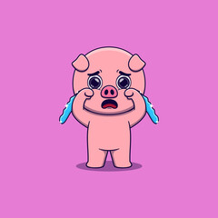 cute pig crying with tears