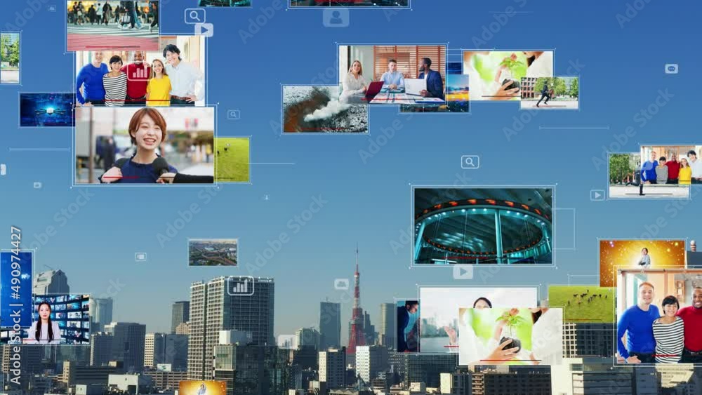 Poster modern city and internet movie concept. video distribution service. streaming video. communication n