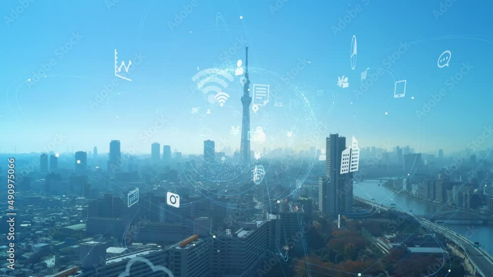 Aufkleber smart city and communication network concept. 5g. lpwa (low power wide area). wireless communication
