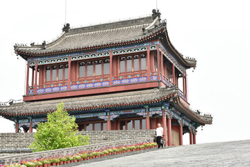 Fototapeta premium Qinhuangdao City, Hebei Province, China - May 17, 2020: the starting point of China's ancient Great Wall and the old leading ancient architecture