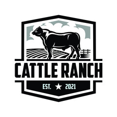 Cattle ranch ready made emblem logo design vector isolated - obrazy, fototapety, plakaty