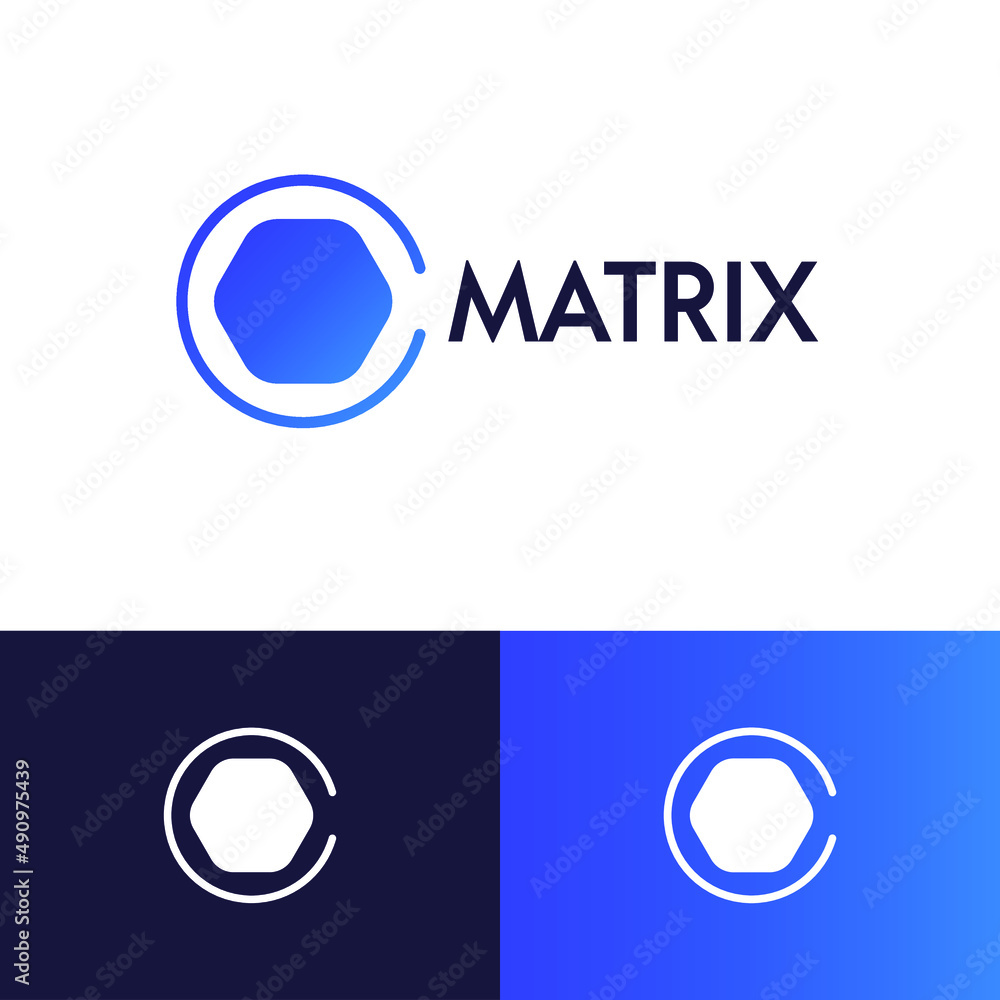 Fototapete Tech polygon blockchain logo design vector concept. Cyber data company brand logomark illustration. Can representing program, code, crypto, metaverse, future, system, connect.