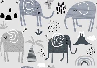 Tapeten seamless pattern with cute elephants.  © andin
