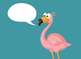 Flamingo Bird with Speech Bubble Vector Cartoon Illustration