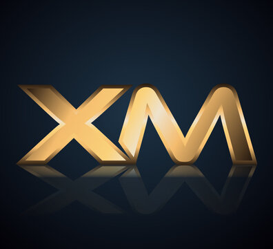 Modern Initial logo 2 letters Gold simple in Dark Background with Shadow Reflection XM