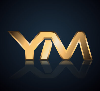 Modern Initial logo 2 letters Gold simple in Dark Background with Shadow Reflection YM