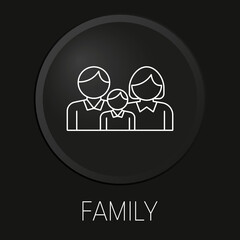 Family minimal vector line icon on 3D button isolated on black background. Premium Vector.