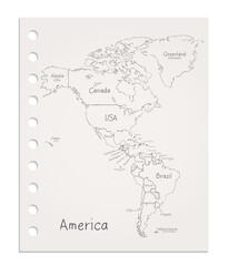 America map on realistic clean sheet of paper torn from block vector