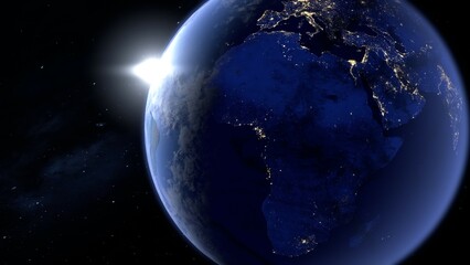 宇宙から見た地球のアフリカ大陸の夜景の3Dレンダリング