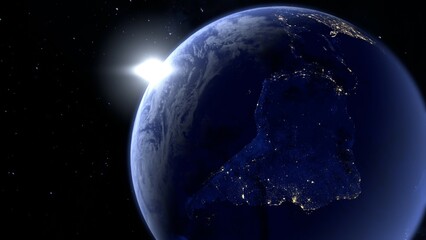 宇宙から見た地球の南アメリカの夜景の3Dレンダリング