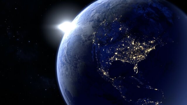 宇宙から見た地球の北アメリカの夜景の3Dレンダリング