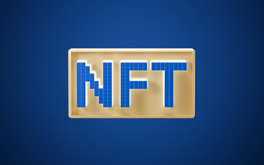 NFT nonfungible tokens concept with blue background, 3d rendering.