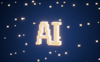 AI technology with abstract cubes background, 3d rendering.