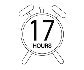 17 hours stopwatch or countdown icon. Time measurement. Isolated illustration in black color