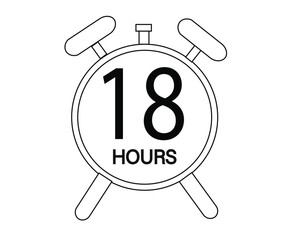 18 hours stopwatch or countdown icon. Time measurement. Isolated illustration in black color