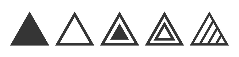 Triangle icon collection in black design. Simple geometric isolated on white background.