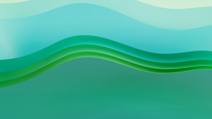 Abstract wallpaper created from Green and Aqua 3D Undulating lines. Multicolored 3D Render with copy-space.  