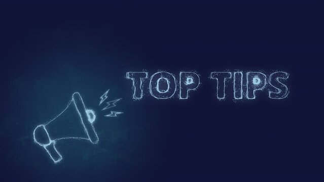 Megaphone banner with text top tips. Plexus style of blue glowing dots and lines