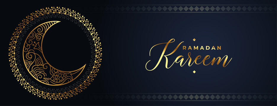 decorative ramadan kareem arabic style golden moon banner