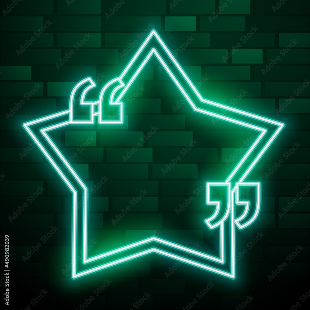 Poster green star neon frame with quotation mark - Posters