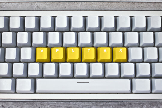 Teclado blanco con palabra ventas