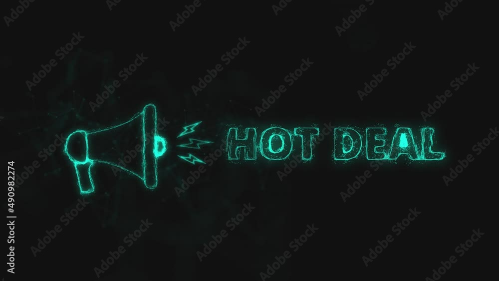 Poster megaphone banner with text hot deal. plexus style of blue glowing dots and lines