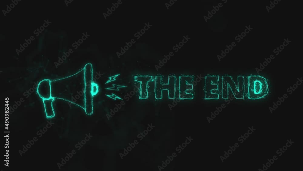 Poster Megaphone banner with text the end. Plexus style of green glowing dots and lines