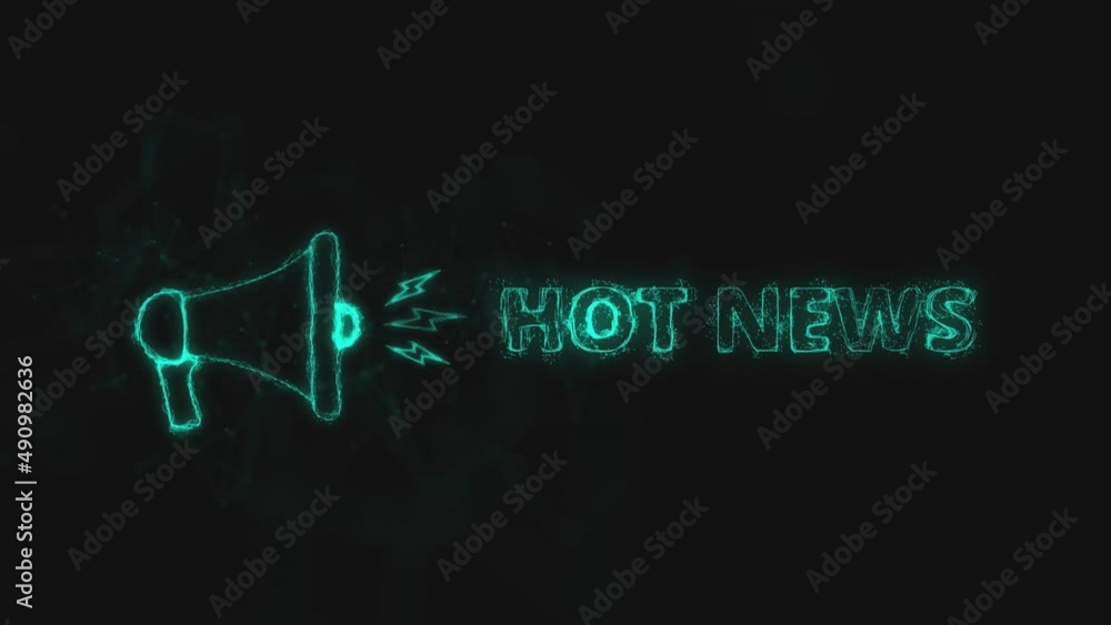 Poster megaphone banner with text hot news. plexus style of blue glowing dots and lines