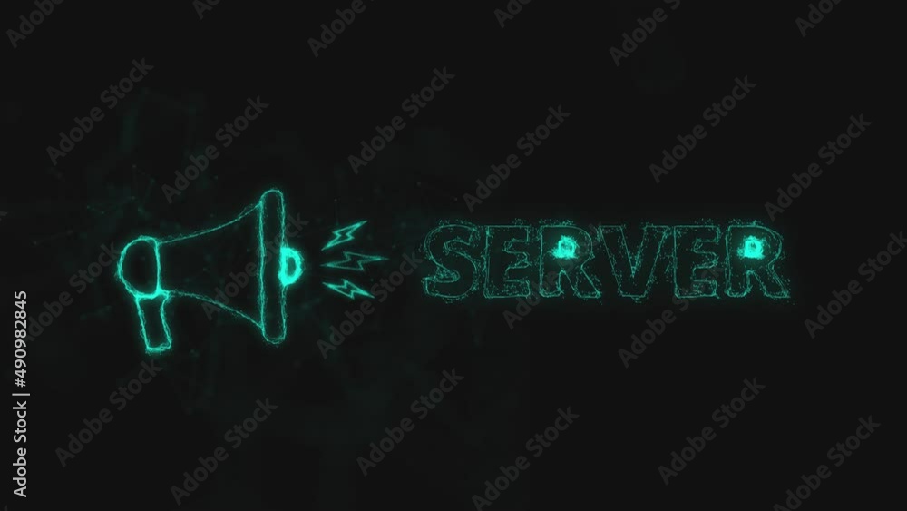 Poster Megaphone banner with text server. Plexus style of blue glowing dots and lines