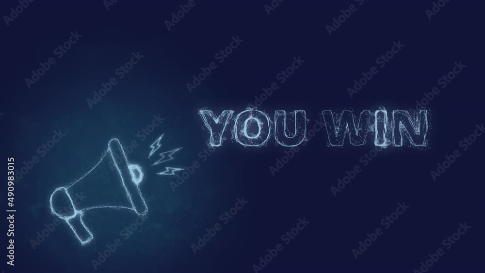 Poster Megaphone banner with text you win. Plexus style of blue glowing dots and lines
