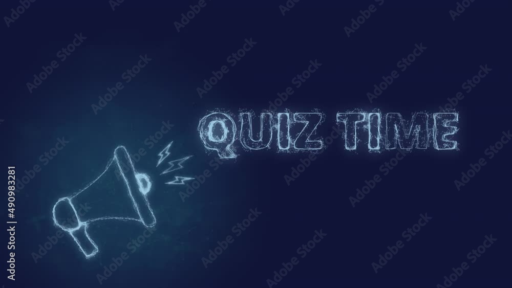 Poster Megaphone banner with text quiz time. Plexus style of blue glowing dots and lines