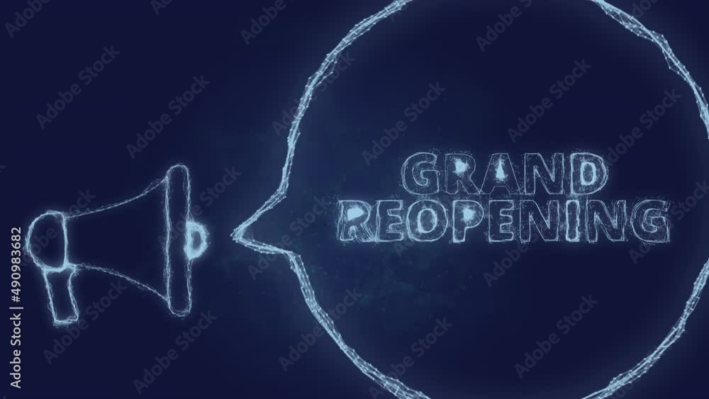 Aufkleber Megaphone banner with speech bubble and text grand reopening. Plexus style of green glowing dots and lines