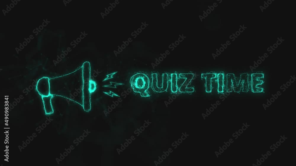 Poster Megaphone banner with text quiz time. Plexus style of blue glowing dots and lines