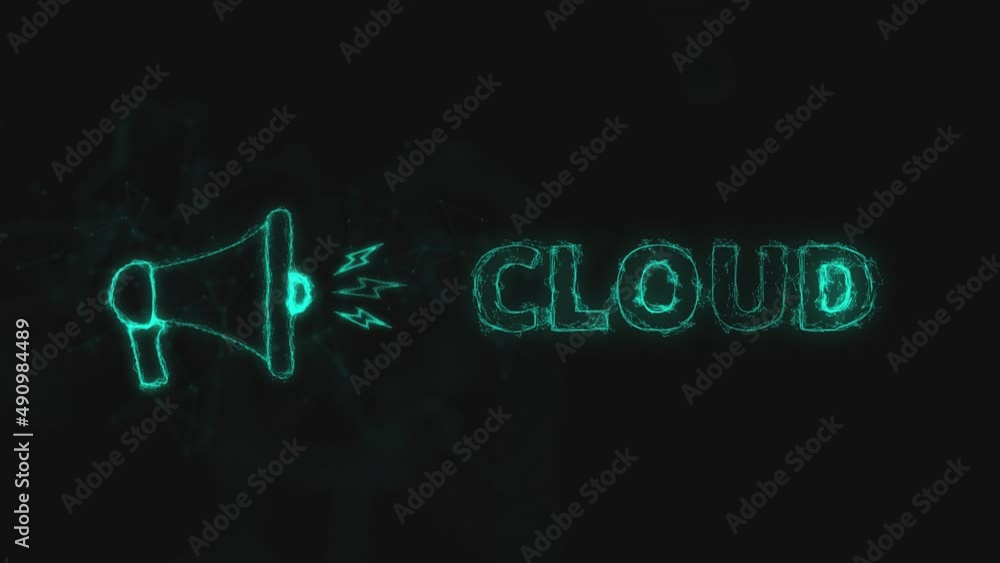 Aufkleber Megaphone banner with text cloud. Plexus style of blue glowing dots and lines