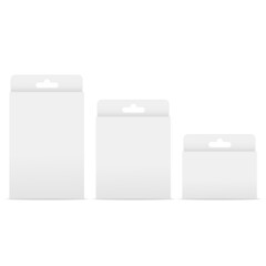 White blank box mockup with hanging tab. Vector