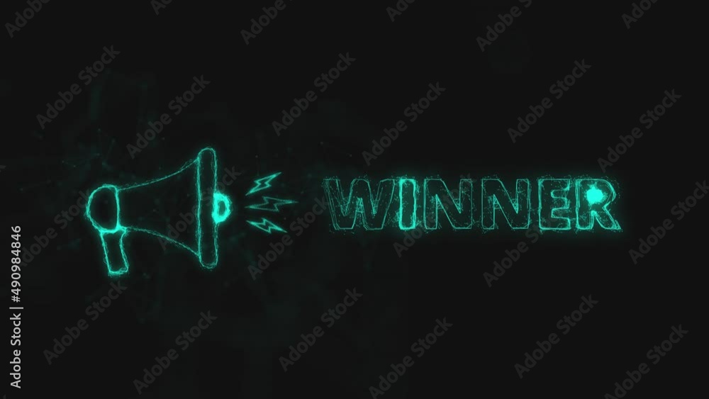 Poster megaphone banner with text winner. plexus style of blue glowing dots and lines