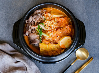 Delicious homemade Korean meal. Spicy Beef Ramyeon Noodle Soup. great for lunch or dinner meals