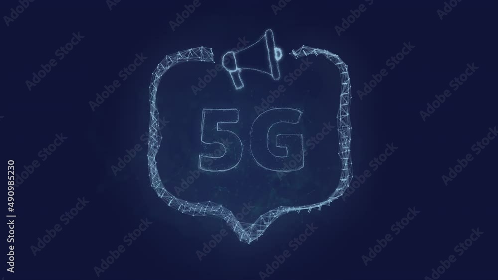 Aufkleber Megaphone banner with speech bubble and text 5G. Plexus style of green glowing dots and lines