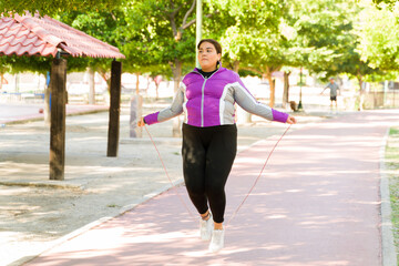 Fitness obese woman working out